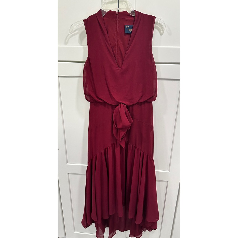 Just Taylor Womens Burgundy Chiffon High-Low Tiered Midi Dress Wine Size 2